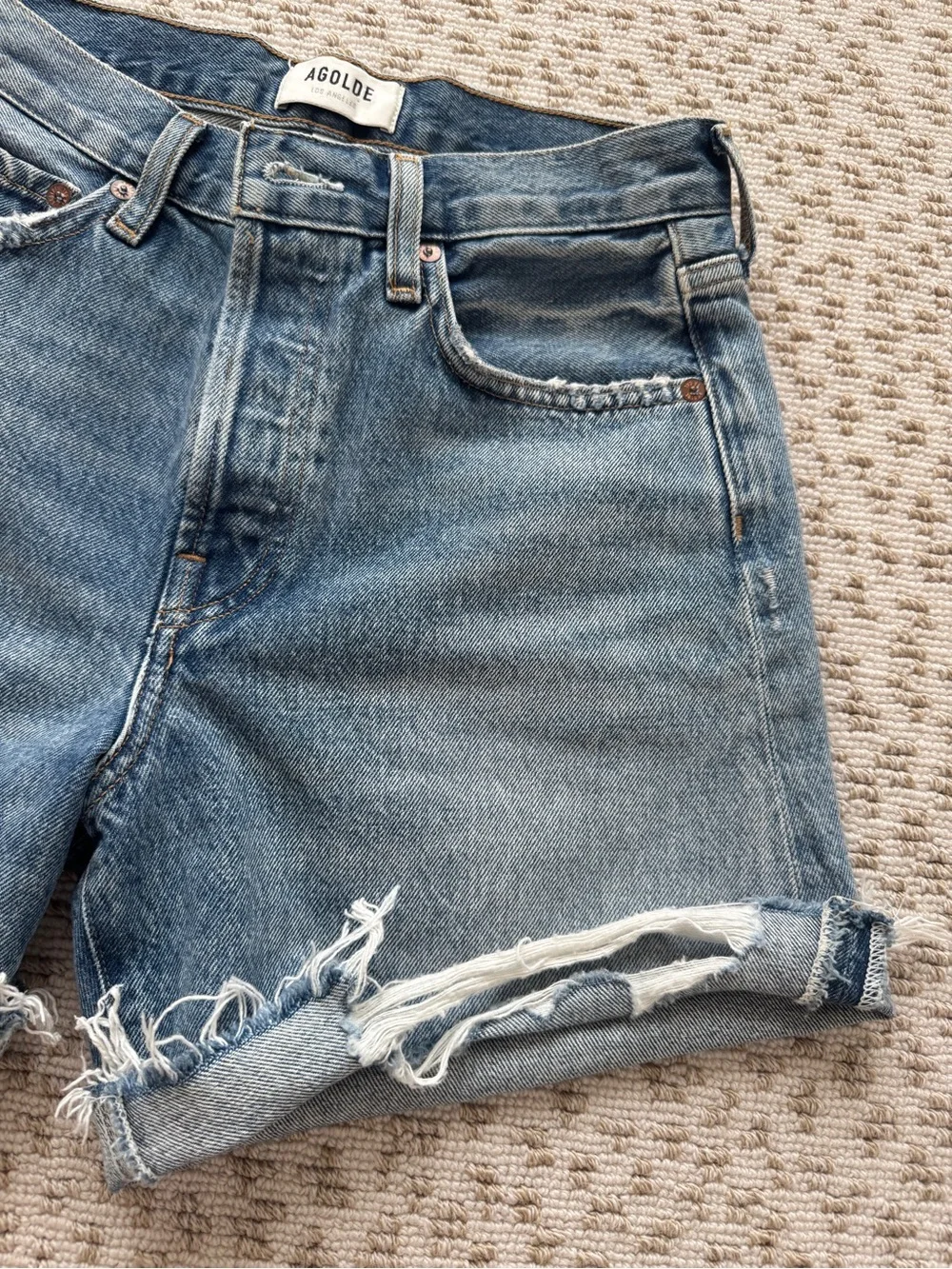 AGOLDE Parker Long  Distressed Roll-Cuff Denim Shorts